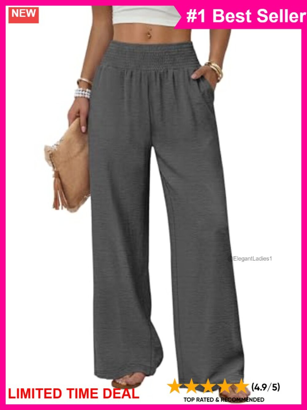 Wide Leg High Waist Trousers with Pockets Casual Lounge Palazzo Pants